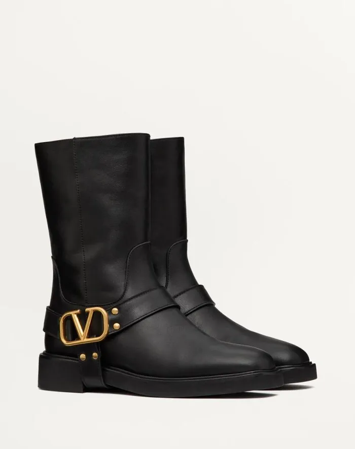 Valentino Boots Woman Vlogo Signature Calfskin Ankle Boot 30mm For Woman In Black Black
