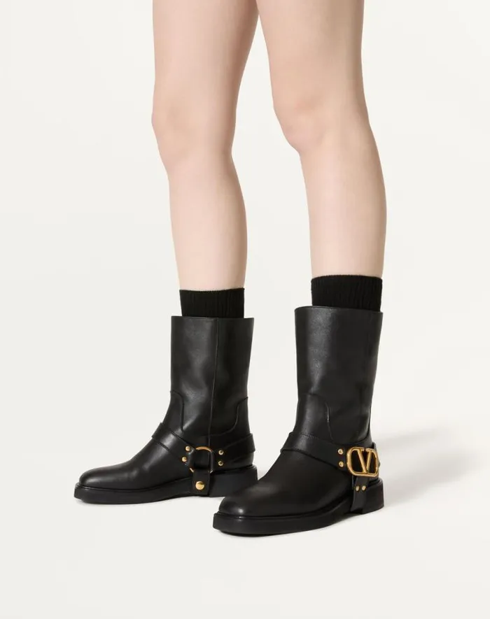 Valentino Boots Woman Vlogo Signature Calfskin Ankle Boot 30mm For Woman In Black Black
