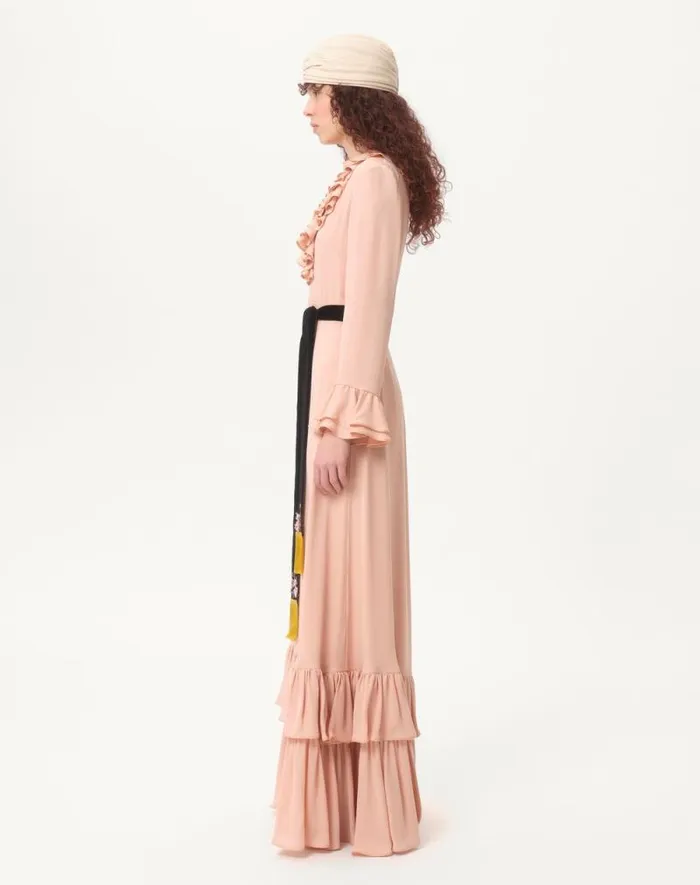 Valentino Gowns Woman Embroidered Georgette Long Dress For Woman In Rose Mist Rose Mist Valentino Gowns Woman Embroidered Georgette Long Dress For Woman In Rose Mist Rose Mist