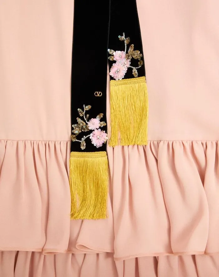 Valentino Gowns Woman Embroidered Georgette Long Dress For Woman In Rose Mist Rose Mist Valentino Gowns Woman Embroidered Georgette Long Dress For Woman In Rose Mist Rose Mist