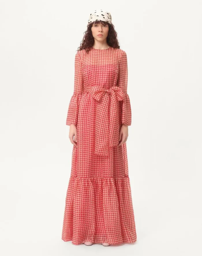 Valentino Gowns Woman Vichy Opticool Organza Evening Dress For Woman In Ivoryparis Ivoryparis