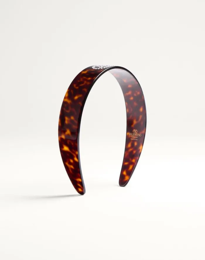 Valentino Hair Accessories Woman Vlogo Signature Headband In Resin Metal And Crystals For Woman In Blackgoldcrystal Blackgoldcrystal