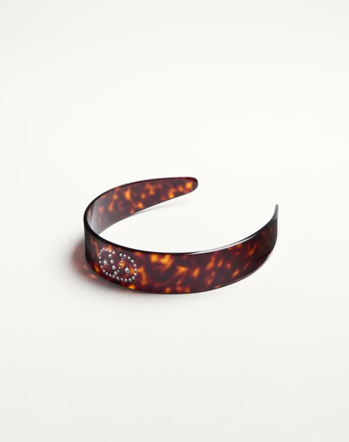 Valentino Hair Accessories Woman Vlogo Signature Headband In Resin Metal And Crystals For Woman In Blackgoldcrystal Blackgoldcrystal