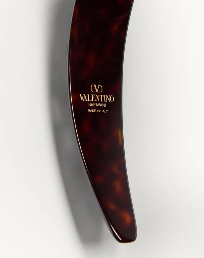 Valentino Hair Accessories Woman Vlogo Signature Headband In Resin Metal And Crystals For Woman In Blackgoldcrystal Blackgoldcrystal