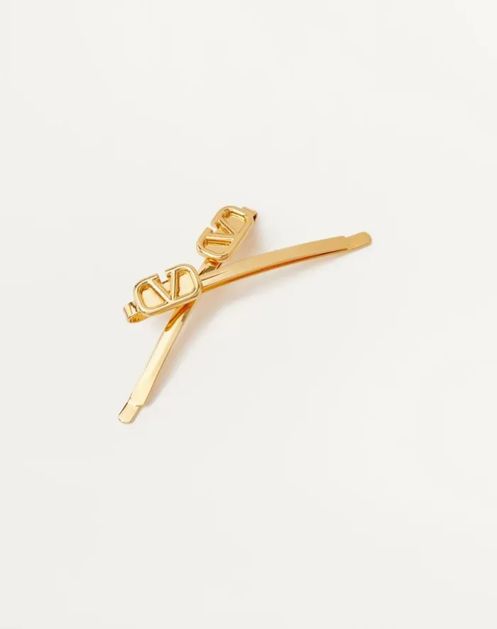 Valentino Hair Accessories Woman Vlogo Signature Metal Hair Clip For Woman In Gold Gold Valentino Hair Accessories Woman Vlogo Signature Metal Hair Clip For Woman In Gold Gold