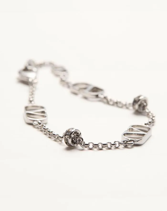 Valentino Jewelry Woman Vlogo Signature Metal And Crystal Bracelet For Woman In Palladiumcrystal Palladiumcrystal