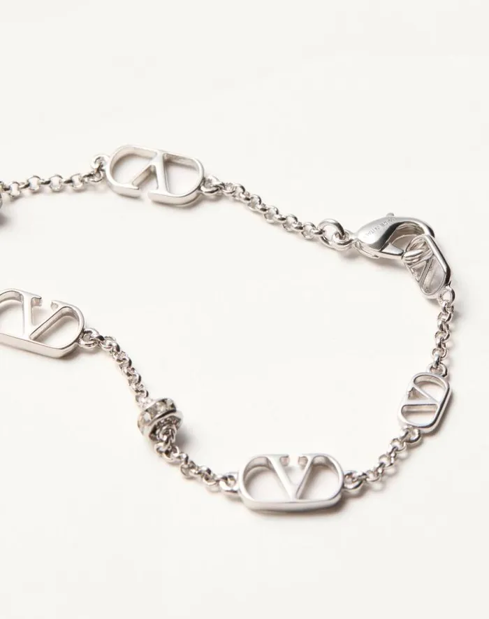 Valentino Jewelry Woman Vlogo Signature Metal And Crystal Bracelet For Woman In Palladiumcrystal Palladiumcrystal