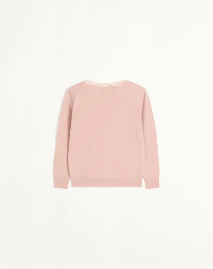 Valentino Knitwear Woman Embroidered Wool And Lace Cardigan For Woman In Blueivory Blueivory