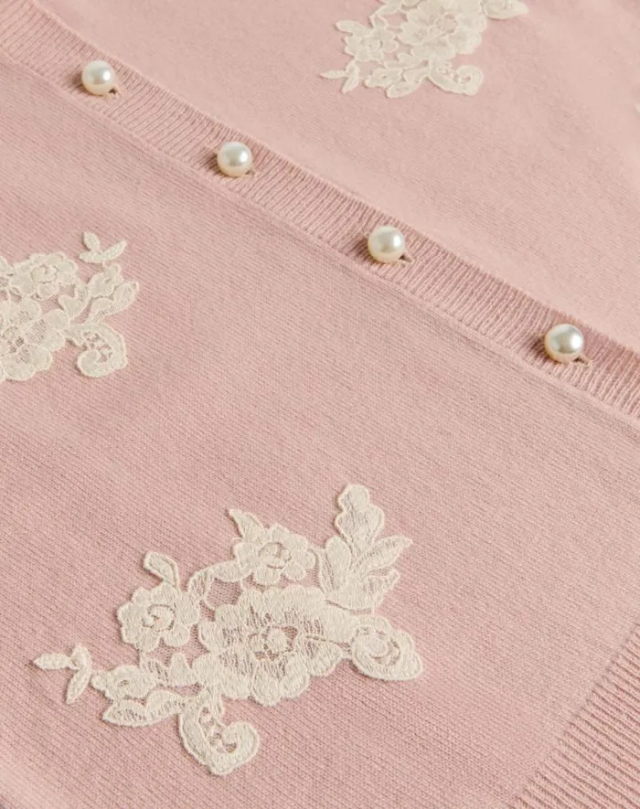 Valentino Knitwear Woman Embroidered Wool And Lace Cardigan For Woman In Blueivory Blueivory