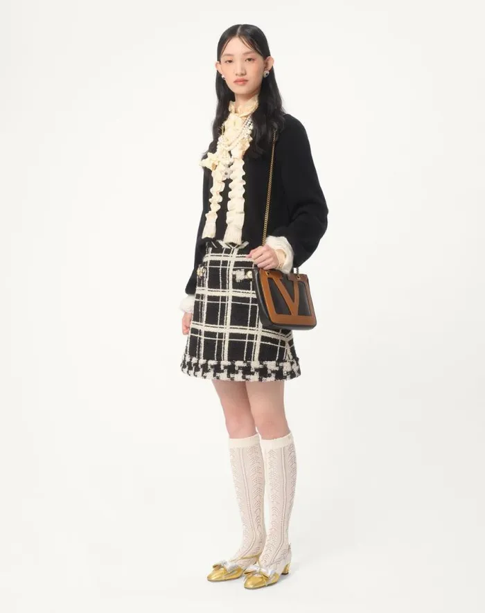 Valentino Knitwear Woman Wool And Mohair Sweater For Woman In Blackivory Blackivory Valentino Knitwear Woman Wool And Mohair Sweater For Woman In Blackivory Blackivory