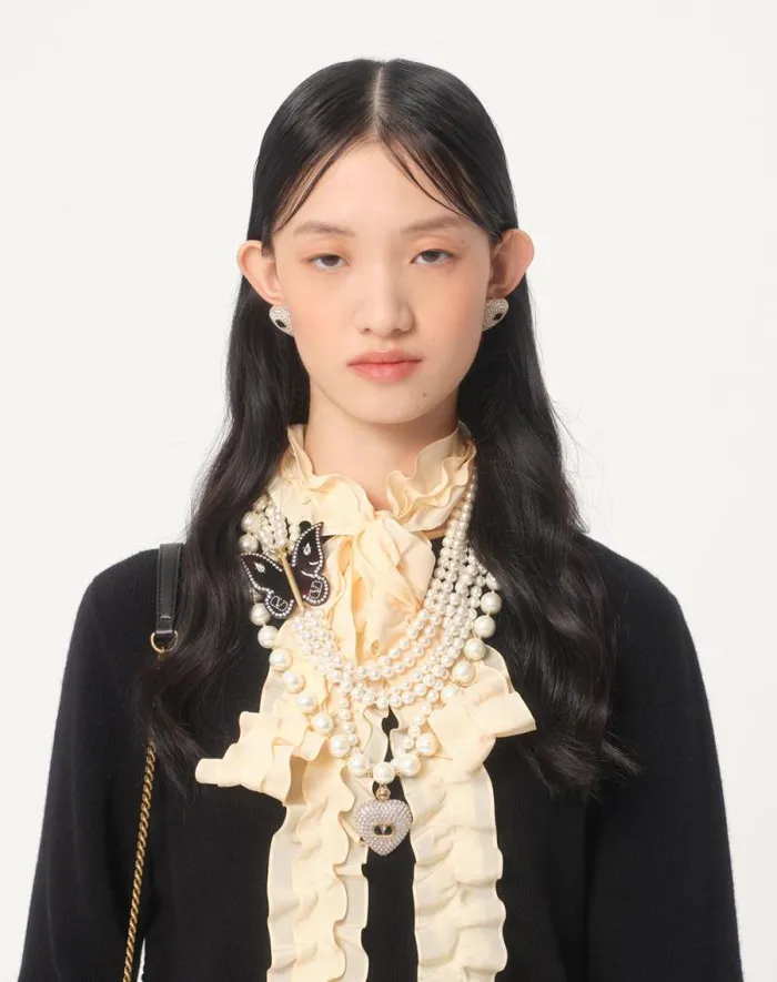 Valentino Knitwear Woman Wool And Mohair Sweater For Woman In Blackivory Blackivory Valentino Knitwear Woman Wool And Mohair Sweater For Woman In Blackivory Blackivory