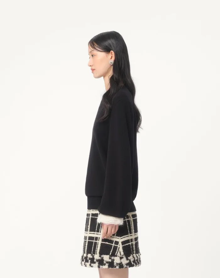 Valentino Knitwear Woman Wool And Mohair Sweater For Woman In Blackivory Blackivory Valentino Knitwear Woman Wool And Mohair Sweater For Woman In Blackivory Blackivory