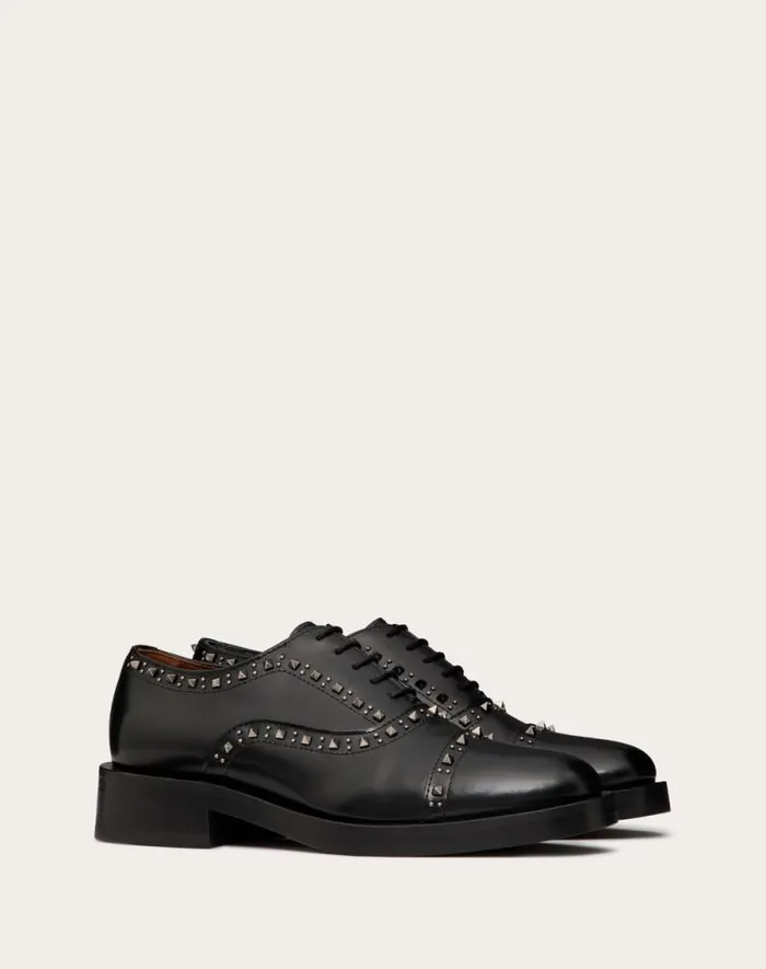 Valentino Loafers And Oxfords Woman Valentino Garavani Gentleglam Oxford Laceup Shoe In Calfskin For Woman In Black Black