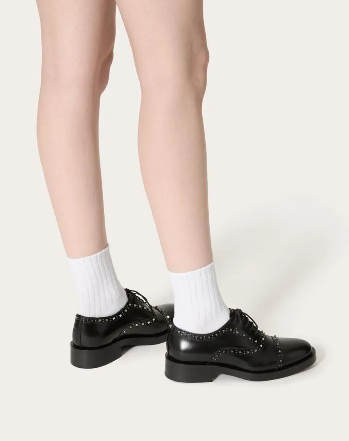 Valentino Loafers And Oxfords Woman Valentino Garavani Gentleglam Oxford Laceup Shoe In Calfskin For Woman In Black Black