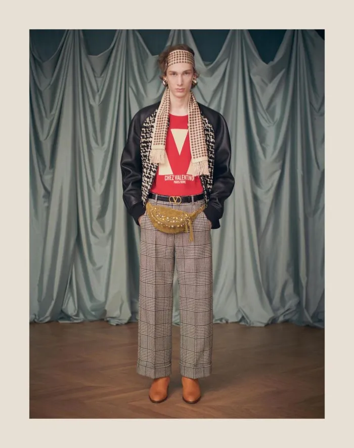 Valentino Outerwear Man Wool Tweed Bomber Jacket With Chez Valentino Patch For Man In Ivoryblack Ivoryblack