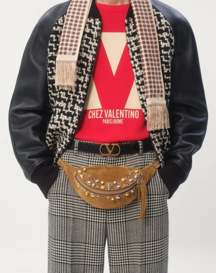 Valentino Outerwear Man Wool Tweed Bomber Jacket With Chez Valentino Patch For Man In Ivoryblack Ivoryblack