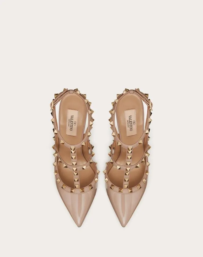 Valentino Pumps Woman Patent Rockstud Caged Pump 100mm For Woman In Poudre Poudre