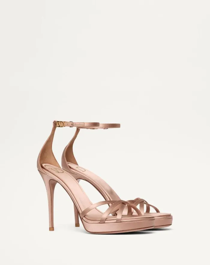 Valentino Sandals Woman Valentino Garavani Eveninglam Satin Platform Sandal 120mm For Woman In Poudre Poudre