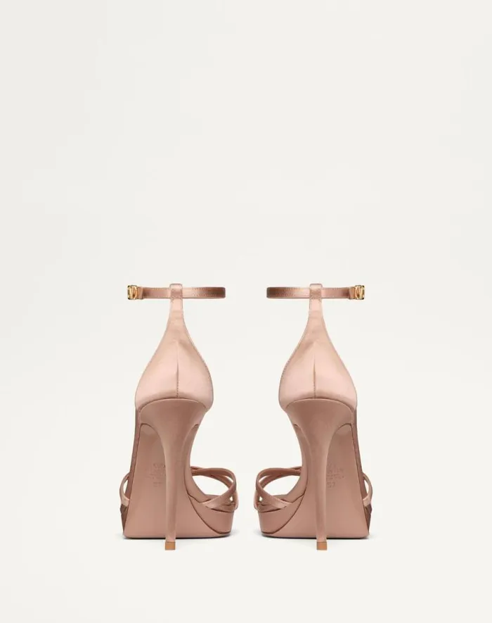 Valentino Sandals Woman Valentino Garavani Eveninglam Satin Platform Sandal 120mm For Woman In Poudre Poudre