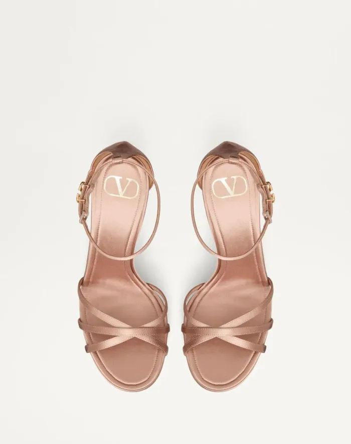 Valentino Sandals Woman Valentino Garavani Eveninglam Satin Platform Sandal 120mm For Woman In Poudre Poudre