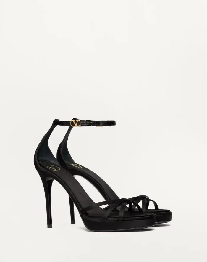 Valentino Sandals Woman Valentino Garavani Eveninglam Satin Platform Sandal 120mm For Woman In Poudre Poudre