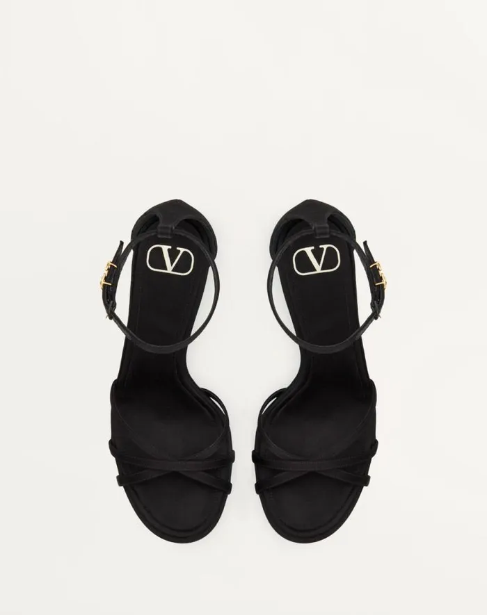 Valentino Sandals Woman Valentino Garavani Eveninglam Satin Platform Sandal 120mm For Woman In Poudre Poudre