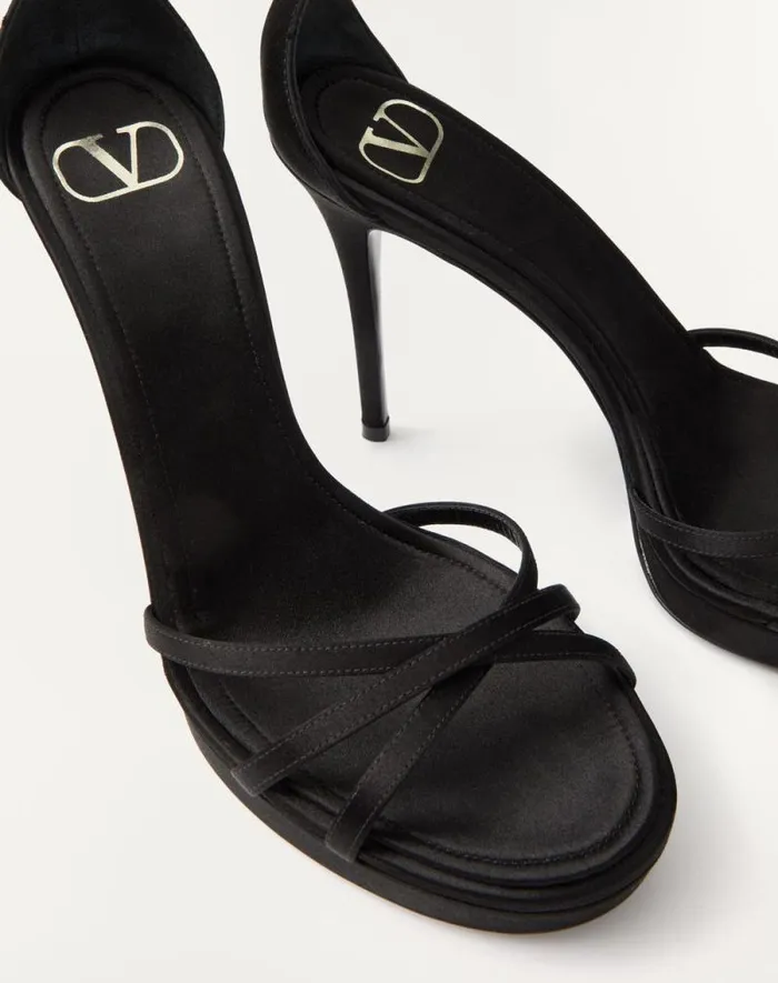 Valentino Sandals Woman Valentino Garavani Eveninglam Satin Platform Sandal 120mm For Woman In Poudre Poudre