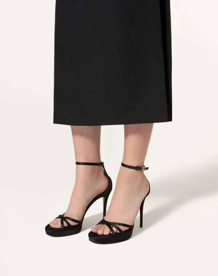 Valentino Sandals Woman Valentino Garavani Eveninglam Satin Platform Sandal 120mm For Woman In Poudre Poudre