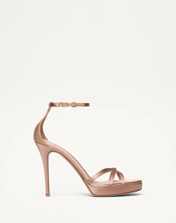 Valentino Sandals Woman Valentino Garavani Eveninglam Satin Platform Sandal 120mm For Woman In Poudre Poudre
