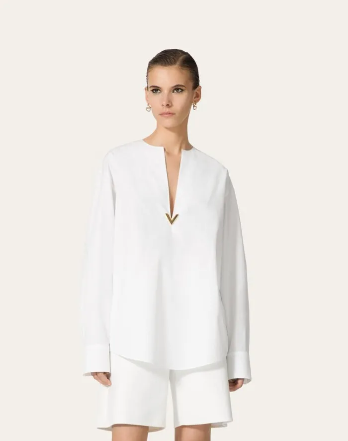 Valentino Shirts And Tops Woman Cotton Popeline Top For Woman In White White Valentino Shirts And Tops Woman Cotton Popeline Top For Woman In White White