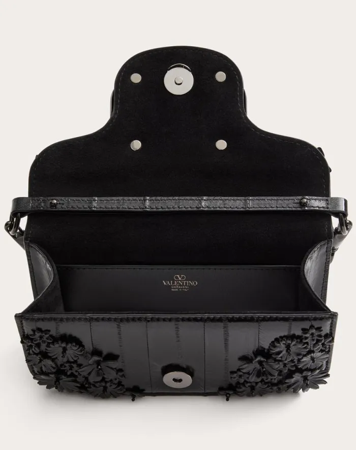 Valentino Shoulder Bags Woman Valentino Garavani Loc Small Shoulder Bag Embroidered In Eel For Woman In Black Black