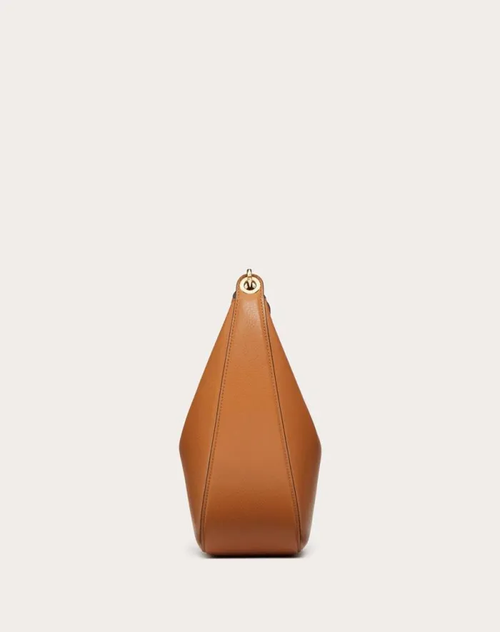 Valentino Shoulder Bags Woman Vlogo Moon Medium Grainy Calfskin Hobo Bag With Chain For Woman In Almond Almond