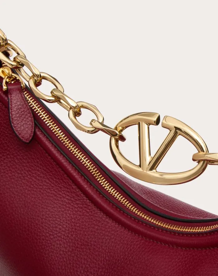 Valentino Shoulder Bags Woman Vlogo Moon Medium Grainy Calfskin Hobo Bag With Chain For Woman In Almond Almond