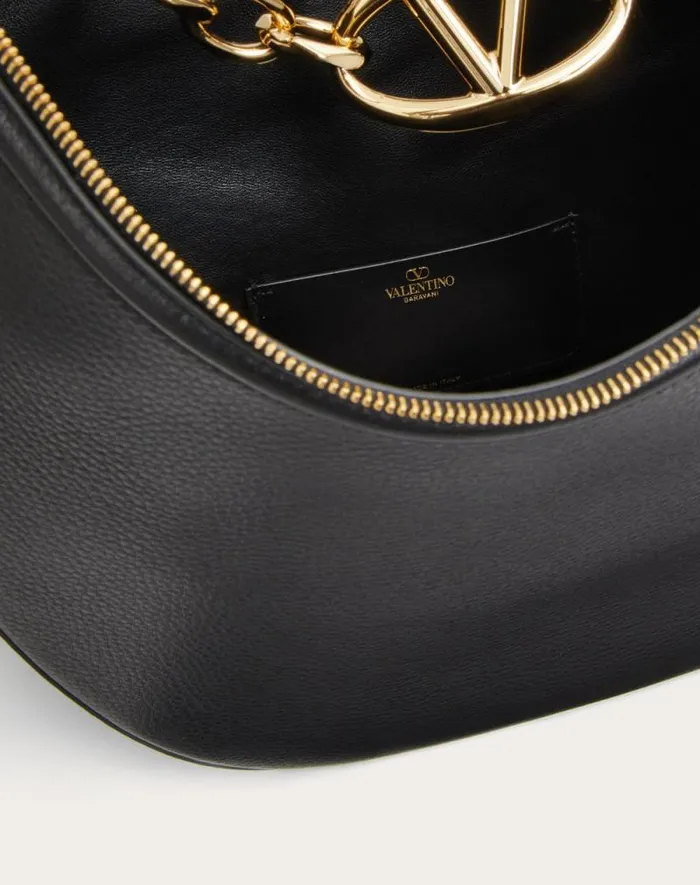 Valentino Shoulder Bags Woman Vlogo Moon Medium Grainy Calfskin Hobo Bag With Chain For Woman In Almond Almond