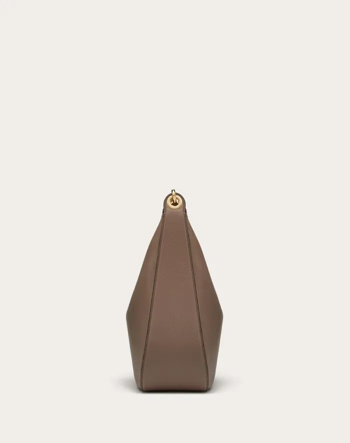 Valentino Shoulder Bags Woman Vlogo Moon Medium Grainy Calfskin Hobo Bag With Chain For Woman In Almond Almond
