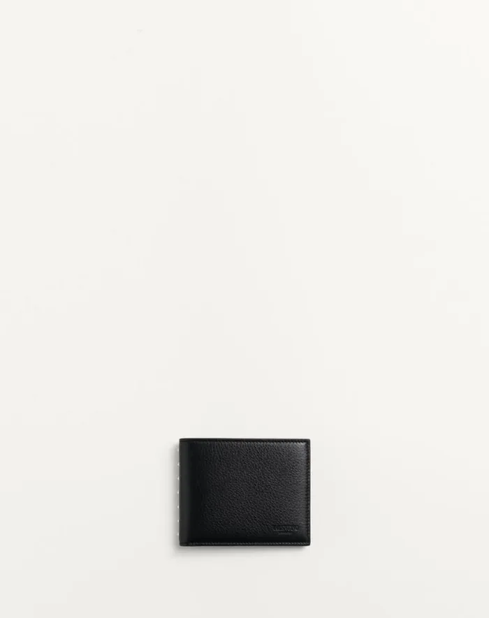 Valentino Wallets And Small Leather Goods Man Rockstud Wallet In Grainy Calfskin For Man In Black Black