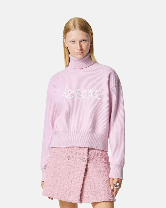 Versace 1978 ReEdition Logo Sweater Light Pink Women Knitwear Versace 1978 ReEdition Logo Sweater Light Pink Women Knitwear