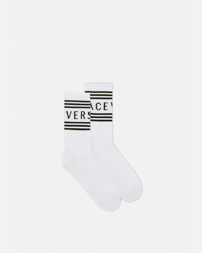 Versace 90s Vintage Logo Socks White Men Socks