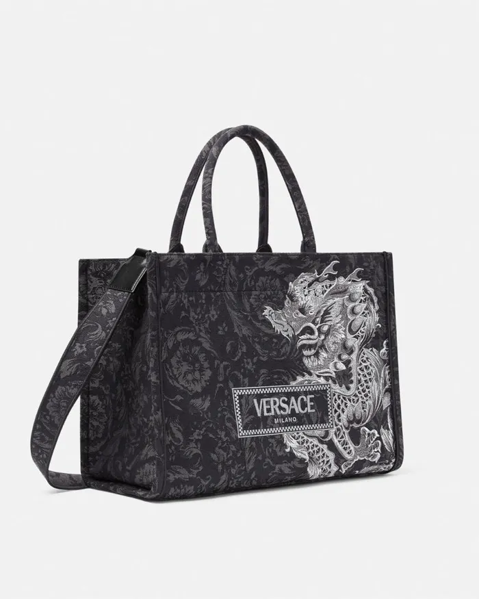 Versace Athena Year Of The Dragon Medium Tote Bag Blackprint WomenMen Totes