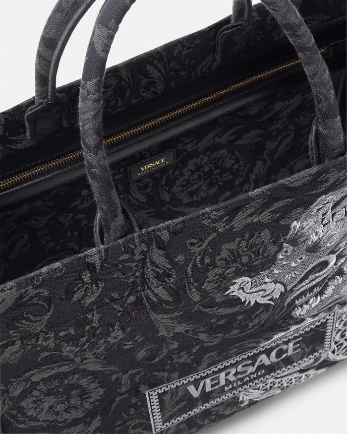 Versace Athena Year Of The Dragon Medium Tote Bag Blackprint WomenMen Totes