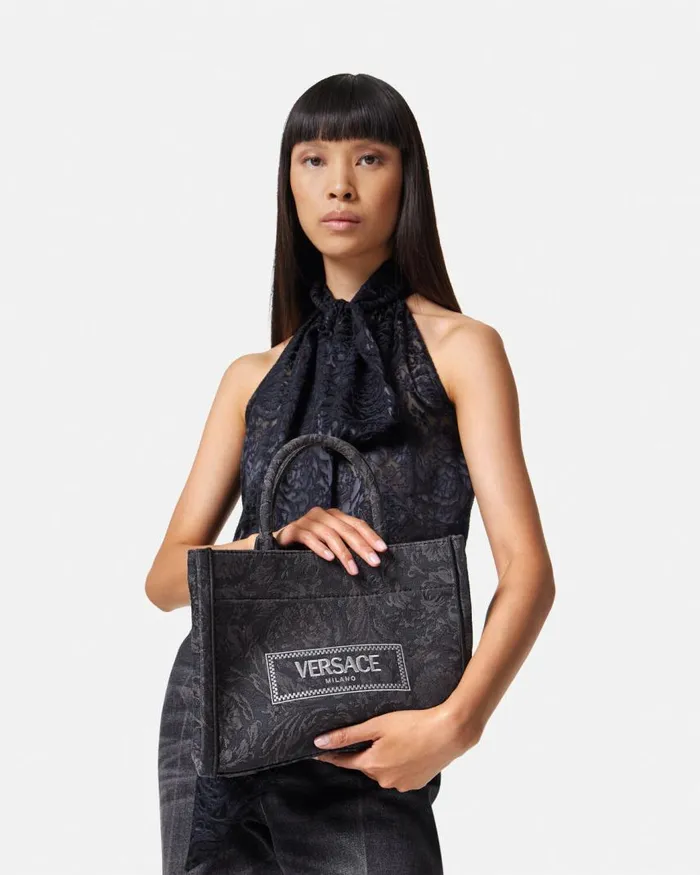 Versace Barocco Athena Small Tote Bag Blackprint Women Totes Versace Barocco Athena Small Tote Bag Blackprint Women Totes