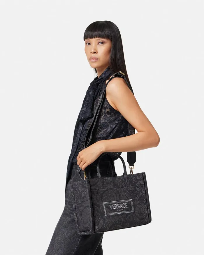 Versace Barocco Athena Small Tote Bag Blackprint Women Totes Versace Barocco Athena Small Tote Bag Blackprint Women Totes