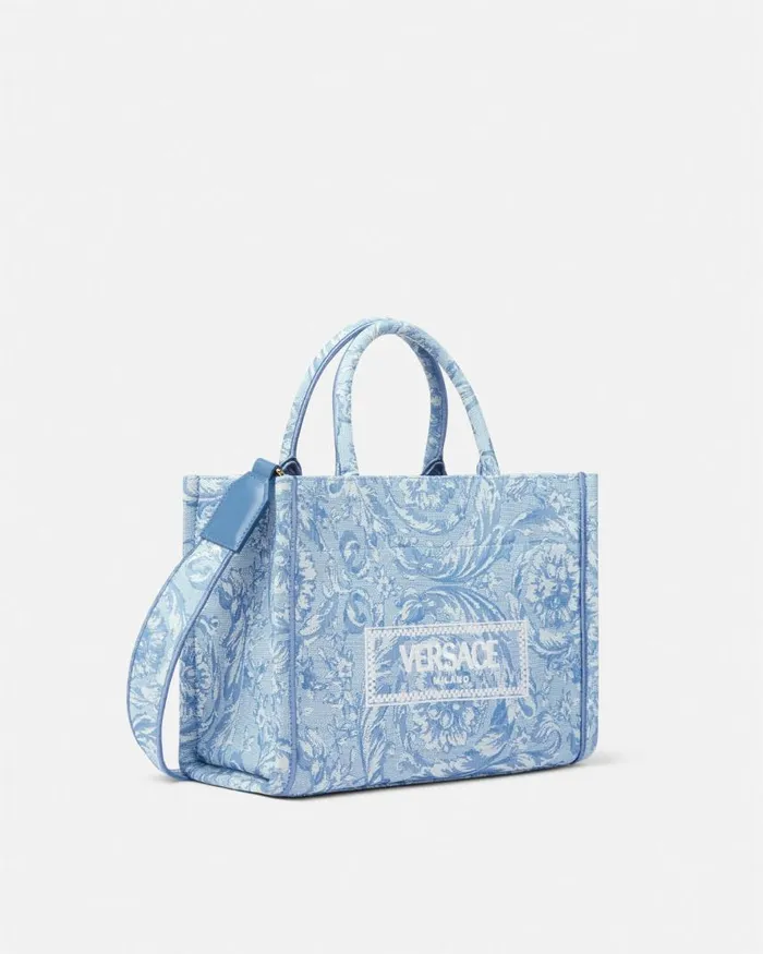 Versace Barocco Athena Small Tote Bag Light Blue Women Totes Versace Barocco Athena Small Tote Bag Light Blue Women Totes