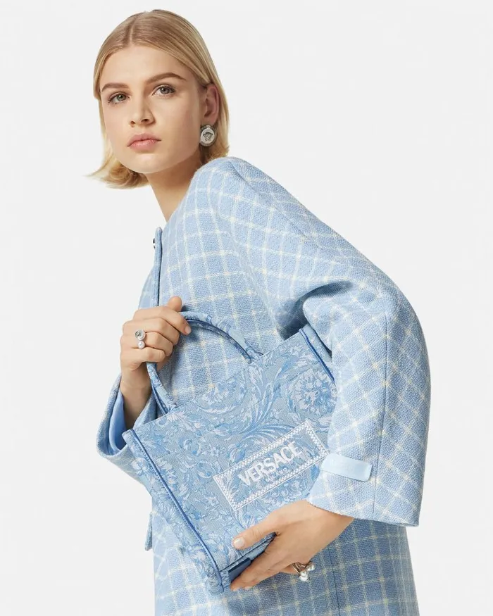 Versace Barocco Athena Small Tote Bag Light Blue Women Totes Versace Barocco Athena Small Tote Bag Light Blue Women Totes