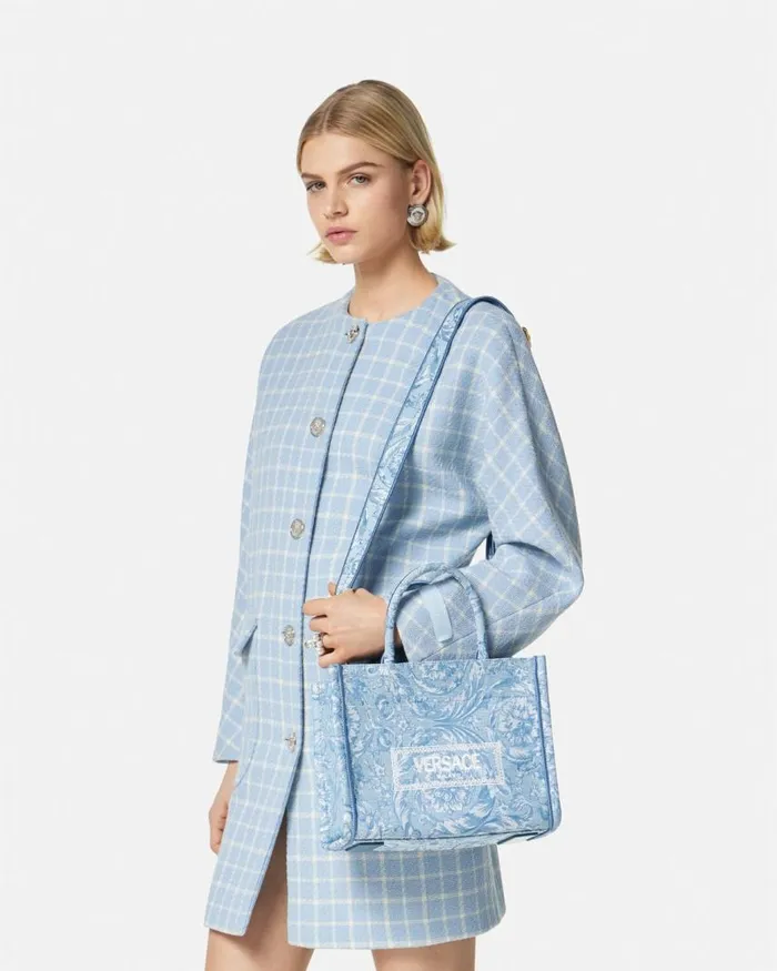 Versace Barocco Athena Small Tote Bag Light Blue Women Totes Versace Barocco Athena Small Tote Bag Light Blue Women Totes