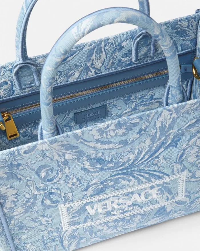 Versace Barocco Athena Small Tote Bag Light Blue Women Totes Versace Barocco Athena Small Tote Bag Light Blue Women Totes