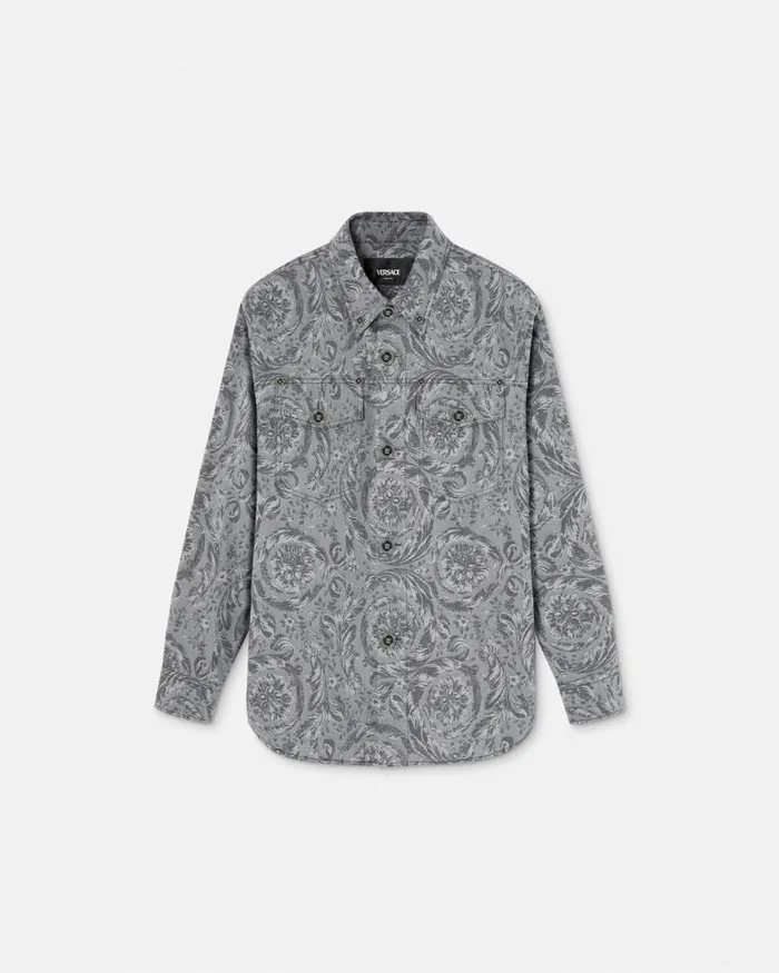 Versace Barocco Jacquard Gabardine Overshirt Gray Men Jackets and Coats