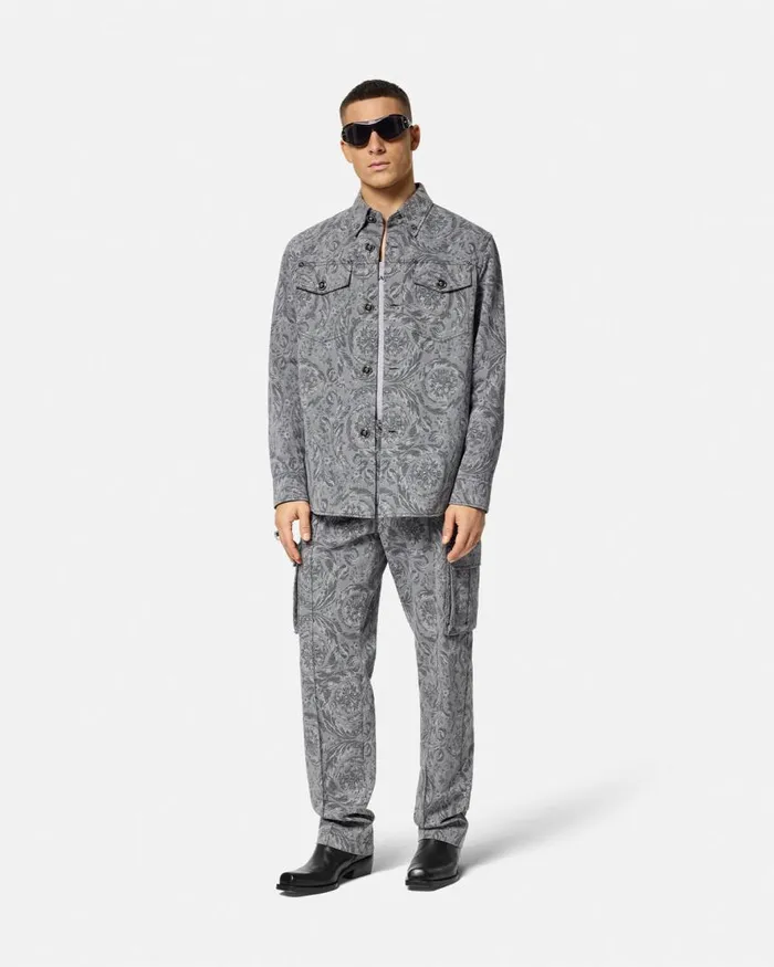 Versace Barocco Jacquard Gabardine Overshirt Gray Men Jackets and Coats Versace Barocco Jacquard Gabardine Overshirt Gray Men Jackets and Coats