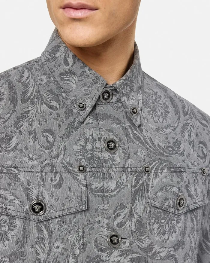 Versace Barocco Jacquard Gabardine Overshirt Gray Men Jackets and Coats Versace Barocco Jacquard Gabardine Overshirt Gray Men Jackets and Coats