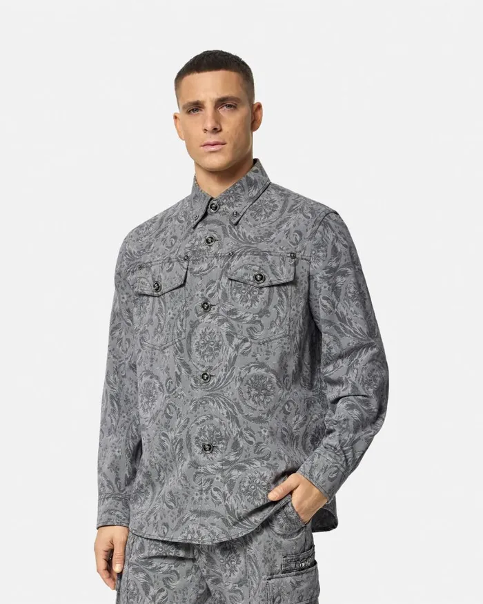 Versace Barocco Jacquard Gabardine Overshirt Gray Men Jackets and Coats Versace Barocco Jacquard Gabardine Overshirt Gray Men Jackets and Coats